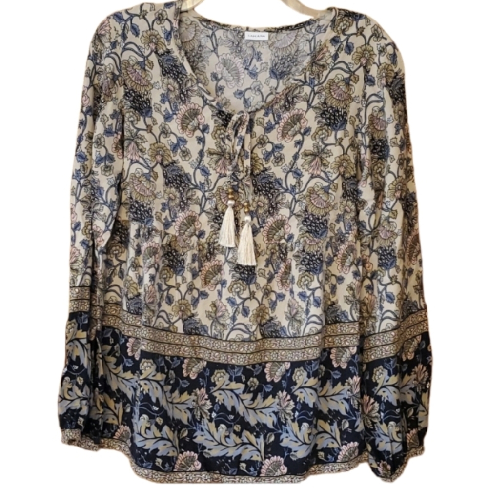 Lascana Womans Viscose Floral Boho Tie Long‎ Sleeve Top Size 6